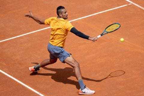 May 14, 2019 - Rome, Italy - Nick Kyrgios (AUS) in action against Danil Medvedev (RUS) during Internazionali BNL D Italia Italian Open at the Foro Italico, Rome, Italy on 14 May 2019. Internazionali BNL D Italia 2019  - ZUMAn230 20190514_zaa_n230_373 Copyright: xGiuseppexMaffiax