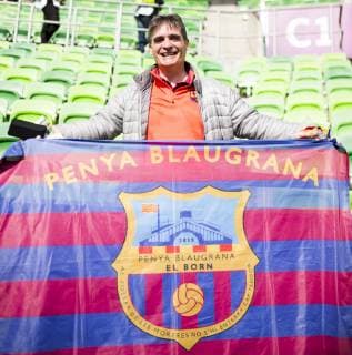 18th May 2019, Groupama Arena, Budapest, Hungary; UEFA Womens Champions League Final, Lyon versus Barcelona; A fan of Barcelona displays the Barcelona flag  ActionPlus12135605 NikolaxKrstic