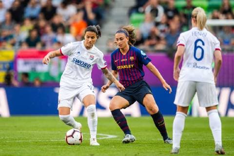 190518 Dzsenifer Marozsan of Lyon and Alexia of Barcelona during the UEFA Women s Champions League final match between Lyon and Barcelona on May 18, 2019 in Budapest. Photo: Jon Olav Nesvold BILDBYRAN kod JE 160443 Copyright: JONxOLAVxNESVOLD BB190518JE021