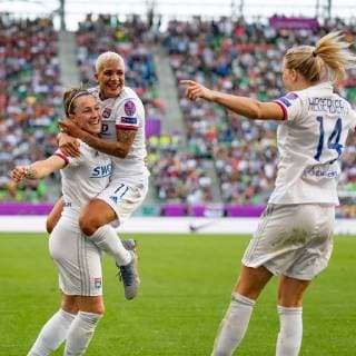 Jubel, celebration bei oOlympique Lyon über das 0:4 durch Ada Hegerberg (Olympique Lyon,14); Tor, goal, Torerfolg, Aktion, 18.05.2019, Budapest, Fußball, Frauen, UEFA Women s Champions League, Olympique Lyon - FC Barcelona, Barca