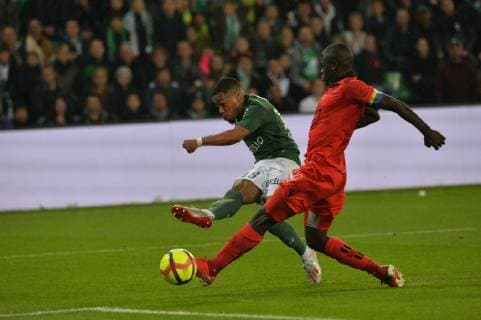 Arnaud Nordin (saint etienne) vs Malang Sarr (nice) FOOTBALL : Saint Etienne vs Nice - Ligue 1 Conforama - 18 05 2019 FredericChambert Panoramic 