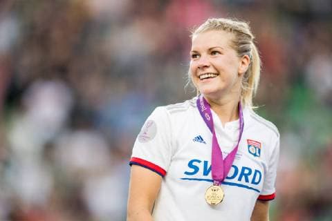 190518 Ada Hegerberg of Lyon celebrates after the UEFA Women s Champions League final match between Lyon and Barcelona on May 18, 2019 in Budapest. Photo: Jon Olav Nesvold BILDBYRAN kod JE 160443 Copyright: JONxOLAVxNESVOLD BB190518JE128