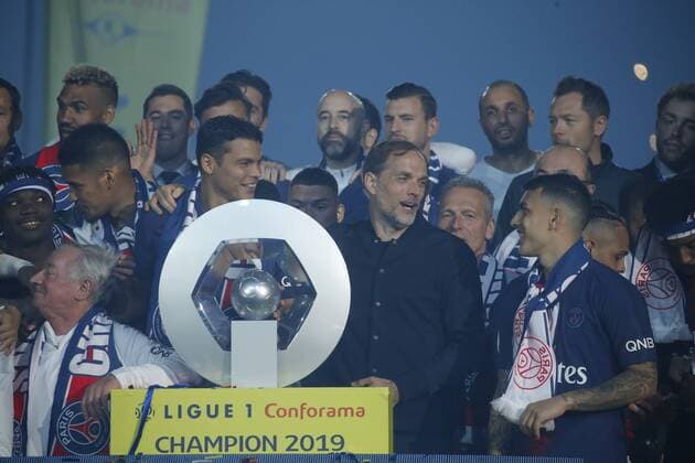 joie des joueurs de Paris - Tuchel thomas (entraineur de Paris) FOOTBALL : Paris SG vs Dijon - Ligue 1 Conforama - 18 05 2019 StephenCaillet Panoramic 