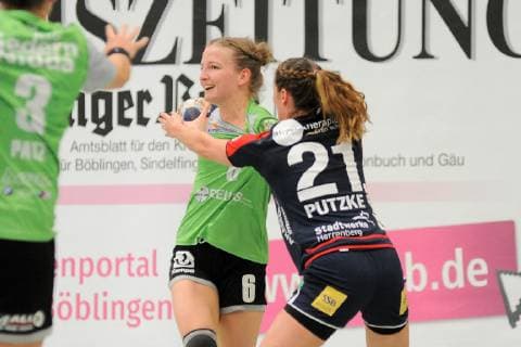 Hanna Niebergall (HSG Gedern Nidda 6) gegen Saskia Putzke (SG H2Ku Herrenberg Kuties 21) SG H2Ku Herrenberg, Handball, Ligaspiel, 18.05.2019, Foto:TBaur Eibner SG H2Ku Herrenberg Kuties vs. SG 09 Kirchhof Herrenberg Copyright: xToBaurx EibnerxPressefotox EP_TB