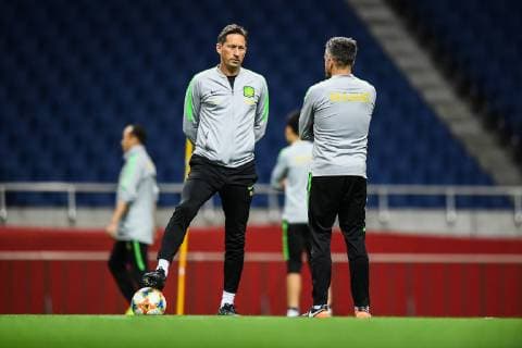 Head coach Roger Schmidt and his players of China s Beijing Guoan F.C. take part in a training session before the 6th round of group G match against Japan s Urawa Red Diamonds F.C. during the 2019 AFC Champions League in Saitama, Japan, 20 May 2019. Beijing Sinobo Guoan in full preparation for AFC Group G match  bjl9689193