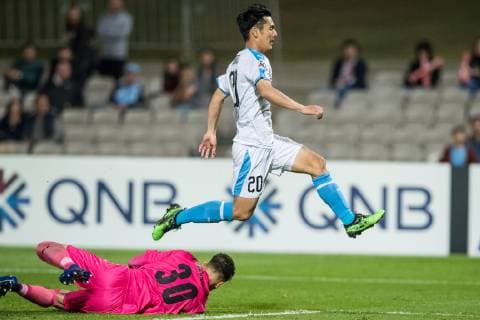 Kawasaki Frontale player Kei Chinen shot saved by Sydney FC player Thomas Heward-Belle during the AFC Champions League match between Sydney FC and Kawasaki Frontale at Jubilee Stadium, Kogarah, Australia on 21 May 2019. Copyright: xPeterxDovganx 24090049