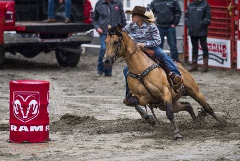May 20, 2019 - Surrey, British Columbia, Canada - JACKIE GANTER from Abelene TX rides in the barrel racing competition to finish 3rd place with a time of 16.160r seconds at the Cloverdale Invitational Rodeo on May 20 2019 in Surrey, BC. The Cloverdale Invitational Rodeo 2019 - ZUMAg236 20190520_spo_g236_099 Copyright: xCaraxGrimshawx