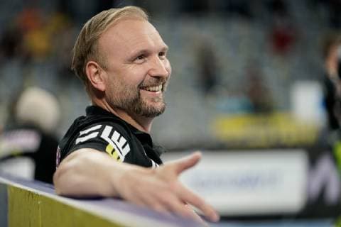 Hartmut Mayerhoffer (Trainer, Cheftrainer, Göppingen), Einzelbild, Aktion, Action, Freude, freundlich, fröhlich, strahlend, optimistisch, 23.05.2019, Mannheim, Handball, DKB Bundesliga, Rhein-Neckar Löwen - FRISCH AUF! Göppingen