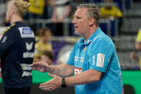 Nikolaj Jacobsen (Trainer, Cheftrainer, RNL), gibt Anweisungen, gestikuliert, mit den Armen gestikulieren, gives instructions, gesticulate, Einzelbild, Aktion, Action, 23.05.2019, Mannheim, Handball, DKB Bundesliga, Rhein-Neckar Löwen - FRISCH AUF! Göppingen