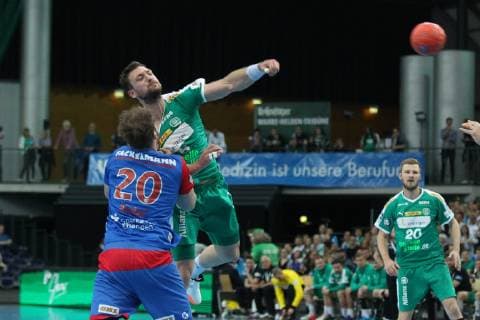 SC DHfK Leipzig vs.HC Erlangen, DKB-HBL, 23.05.19 Handball, 1. Bundesliga, Saison 2018 2019, 32. Spieltag: SC DHfK Leipzig vs. HC Erlangen am 23.05.19 in der Arena Leipzig. Im Bild: Andreas ROJEWSKI ( 5, DHfK Leipzig)