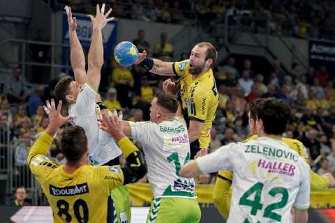 Steffen Fäth (RNL, 23), beim Sprungwurf, Wurf, Torwurf, Action, Aktion, Spielszene, 23.05.2019, Mannheim, Handball, DKB Bundesliga, Rhein-Neckar Löwen - FRISCH AUF! Göppingen