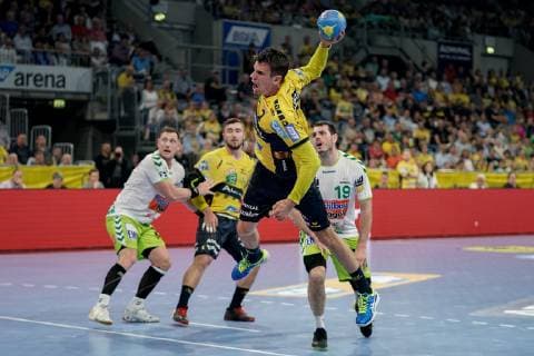 Andre Schmid (Andy Schmid, RNL, 2), beim Sprungwurf, Wurf, Torwurf, Action, Aktion, Spielszene, 23.05.2019, Mannheim, Handball, DKB Bundesliga, Rhein-Neckar Löwen - FRISCH AUF! Göppingen