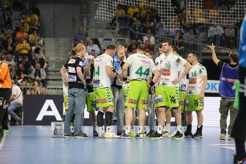 Auszeit Goeppingen um Hartmut Mayerhoffer (Trainer Goeppingen) beim Spiel Rhein Neckar Loewen vs. Frisch Auf Goeppingen in der 1. Handball Bundesliga am 23.05.2019, Rhein Neckar Loewen vs. Frisch auf Goeppingen, Handball, 1. Handball Bundesliga, 23.05.2019 Mannheim Copyright: xEIBNER MichaelxBermelx EP_eer