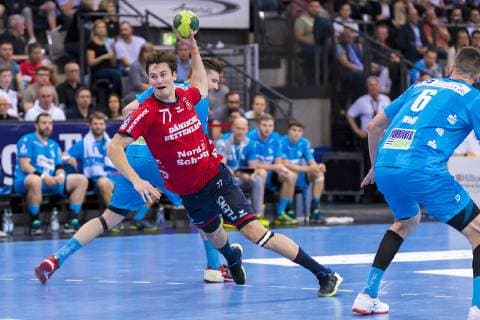 Stuttgart, Deutschland 23. Mai 2019: HBL - 18 19 - TVB 1898 Stuttgart vs. SG Flensburg-Handewitt Magnus Abelvik Rod Roed (Flensburg) Stuttgart Porsche Arena Baden-Württemberg Deutschland