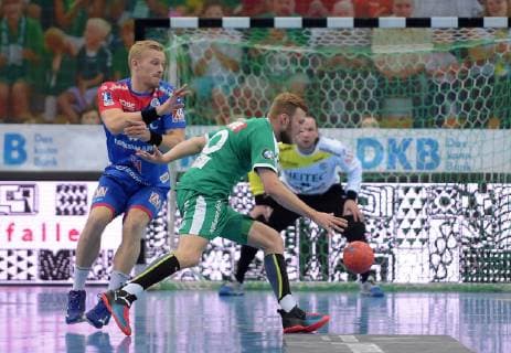 Philipp Weber (DHfK 20) gegen Andreas Schröder Schroeder (Erlangen 71) beim Spiel SC DHfK Leipzig vs HC Erlangen, Handball, 1.Liga, 23.05.19 SC DHfK Leipzig vs HC Erlangen, Handball, 1.Liga, 23.05.19 Leipzig Copyright: xEIBNER ChristianxModlax EP_CMA