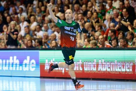 23.05.2019, xtgx, Handball DKB Bundesliga, SC Magdeburg - VfL Gummersbach emspor, v.l. Robert Weber (Magdeburg, 28) Jubel, Torjubel, jubelt über das Tor, celebrate the goal, celebration GETEC Arena