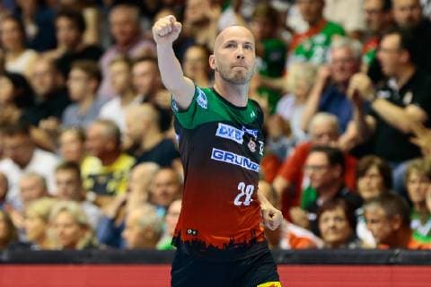 23.05.2019, xtgx, Handball DKB Bundesliga, SC Magdeburg - VfL Gummersbach emspor, v.l. Robert Weber (Magdeburg, 28) Jubel, Torjubel, jubelt über das Tor, celebrate the goal, celebration GETEC Arena