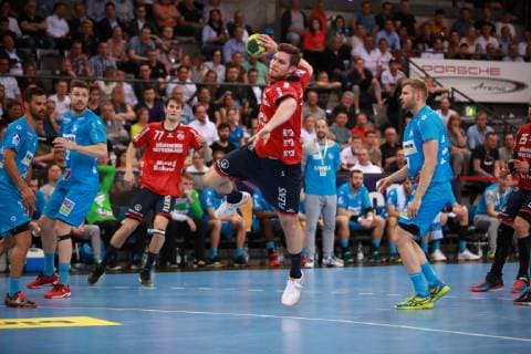 Wurf von Johannes Golla (SG Flensburg - Handewitt) TVB 1898 Stuttgart - SG Flensburg - Handewitt, DKB 1. Handball Bundesliga am 23. 05. 2019 Stuttgart Copyright: xEIBNER Benjamin_Laux EP_BLU