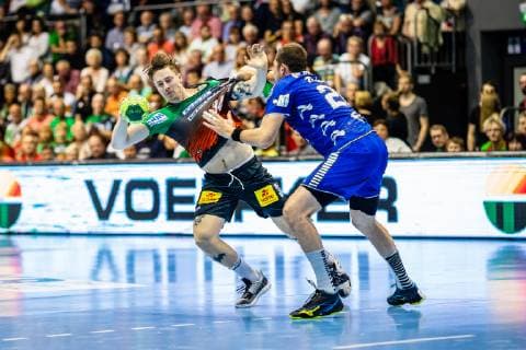 Michael Damgaard 34 (SC Magdeburg), Stanislav Zhukov 26 (VfL Gummersbach) waehrend der Saison 2018-2019 in der 1. Handball Bundesliga (Herren) zwischen SC Magdeburg und VfL Gummersbach in der GETEC Arena am 23. May 2019 in Magdeburg, Sachsen Anhalt (Saxony Anhalt), Deutschland (Germany)