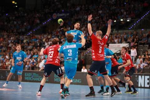 Wurf von Dominik Weiss (TVB 1898 Stuttgart) TVB 1898 Stuttgart - SG Flensburg - Handewitt, DKB 1. Handball Bundesliga am 23. 05. 2019 Stuttgart Copyright: xEIBNER Benjamin_Laux EP_BLU