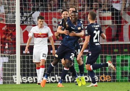 23.05.2019, xjhx, Fussball Bundesliga Relegation, VfB Stuttgart - Union Berlin emspor, v.l. Suleiman Abdullahi (1. FC Union Berlin) celebrate the goal, Der Torjubel zum 1:1 (DFL DFB REGULATIONS PROHIBIT ANY USE OF PHOTOGRAPHS as IMAGE SEQUENCES and or QUASI-VIDEO) Stuttgart