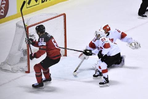 GENONI Leonardo Torwart Team Schweiz Tor in der Verlängerung durch STONE Mark Eishockey Weltmeisterschaften 2019 in der Slowakei Viertelfinale Spiel KAN - SUI am 23.Mai 2019 in Kosice
