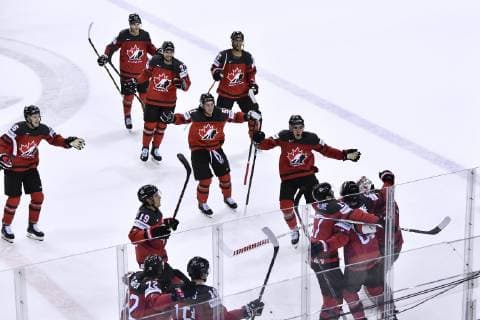 Sport Bilder des Tages STONE Mark Team Kanada Tor in der Verlängerung durch STONE Mark Eishockey Weltmeisterschaften 2019 in der Slowakei Viertelfinale Spiel KAN - SUI am 23.Mai 2019 in Kosice