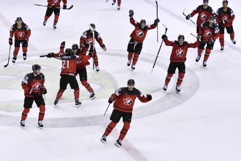 STONE Mark Team Kanada Tor in der Verlängerung durch STONE Mark Eishockey Weltmeisterschaften 2019 in der Slowakei Viertelfinale Spiel KAN - SUI am 23.Mai 2019 in Kosice