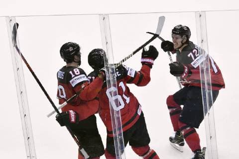 STONE Mark Team Kanada Tor in der Verlängerung durch STONE Mark Eishockey Weltmeisterschaften 2019 in der Slowakei Viertelfinale Spiel KAN - SUI am 23.Mai 2019 in Kosice