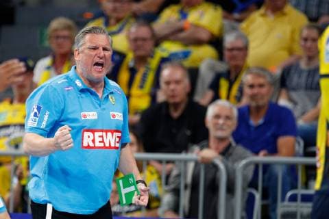 Rhein-Neckar-Loewen - Goeppingen Mannheim, Deutschland 23. Mai 2019 Handball Bundesliga; 31. Spieltag, in der SAP-Arena. Trainer Nikolaj Jacobsen (Loewen), Aktion Einzelbild aergerlich ärgerlich sauer wütend wuetend schreit tobt Gestik Geste gestikuliert Mimik starker Gesichtsausdruck Emotion