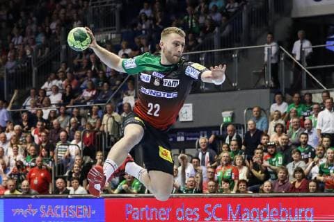 Lukas Mertens (SC Magdeburg) - Handball Bundesliga Saison 2018-2019 Punktspiel SC Magdeburg vs. VfL Gummersbach in der GETEC Arena in Magdeburg - Freisteller,Aktion,Deutschland, Handball, Mann, Maenner,23.05.2019