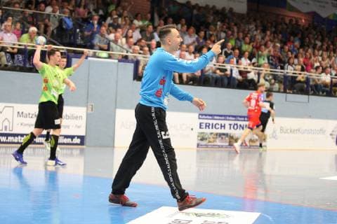 Mark Ferjan (TV Emsdetten 1) jubelt nach Parade, TV Emsdetten vs HBW Balingen-Weilstetten, Handball, 2. Bundesliga, 24.05.2019, TV Emsdetten vs HBW Balingen-Weilstetten, Handball, 2. Bundesliga, 24.05.2019 Emsdetten Copyright: xEIBNER JanxStrohdiekx EP_JSK