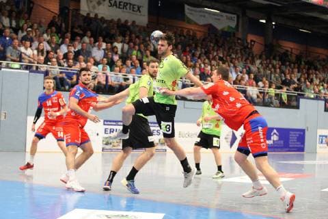 Korn Smits (TV Emsdetten 23) gegen Romas Kirveliavicius (HBW Balingen-Weilstetten 5)(rechts) , TV Emsdetten vs HBW Balingen-Weilstetten, Handball, 2. Bundesliga, 24.05.2019, TV Emsdetten vs HBW Balingen-Weilstetten, Handball, 2. Bundesliga, 24.05.2019 Emsdetten Copyright: xEIBNER JanxStrohdiekx EP_JSK