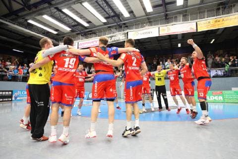 Siegesjubel bei HBW Balingen-Weilstetten, TV Emsdetten vs HBW Balingen-Weilstetten, Handball, 2. Bundesliga, 24.05.2019, TV Emsdetten vs HBW Balingen-Weilstetten, Handball, 2. Bundesliga, 24.05.2019 Emsdetten Copyright: xEIBNER JanxStrohdiekx EP_JSK