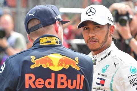 25.05.2019, xekx, Formel 1 FIA, 2019 Monaco Grand Prix - Qualifying emspor, v.l. v.r. 1. Startplatz Lewis Hamilton (Mercedes-AMG Petronas), 3. Startplatz Max Verstappen (Aston Martin Red Bull Racing) (DFL DFB REGULATIONS PROHIBIT ANY USE OF PHOTOGRAPHS as IMAGE SEQUENCES and or QUASI-VIDEO) Monte Carlo