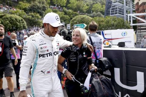 Motorsports: FIA Formula One World Championship, WM, Weltmeisterschaft 2019, Grand Prix of Monaco, 44 Lewis Hamilton (GBR, Mercedes AMG Petronas Motorsport), Angela Cullen (GBR, Mercedes AMG Petronas Motorsport), Monte Carlo Monaco