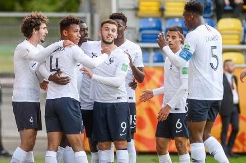 Fußball, U20 WM, Frankreich - Saudi-Arabien May 25, 2019 - Gdynia, Pomerania, Poland - Youssouf Fofana from France celebrating a goal with teammates during FIFA World Cup, WM, Weltmeisterschaft, Fussball U-20 group B match between France - Saudi Arabia at the City Stadium in Gdynia FIFA World Cup U-20: France - Saudi Arabia - ZUMAs227 20190525_zip_s227_026 Copyright: xMateuszxSlodkowskix