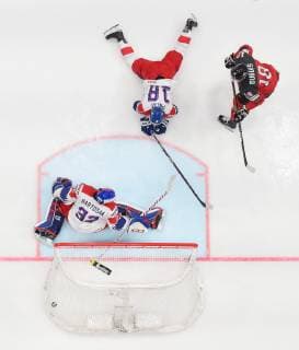 190525 Goaltender Patrik Bartosak and Ondrej Palat of Czech Republic see Pierre-Luc Dubois of Canada score the 3-0 goal during the 2019 IIHF Ice hockey, Eishockey World Championship, WM, Weltmeisterschaft semifinal game between Canada and Czech Republic on May 25, 2019 in Bratislava. Photo: Joel Marklund BILDBYRAN kod JM 87960 Copyright: JOELxMARKLUND BB190525JM064