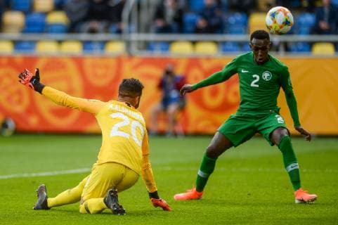 May 25, 2019 - Gdynia, Pomerania, Poland - Abdulrahman Alshammari from Saudi Arabia (L) and Saud Abdulhamid from Saudi Arabia (R) are seen in action during FIFA U-20 World Cup match between France and Saudi Arabia (GROUP E) in Gdynia. France Vs Saudi Arabia in Gdynia, Poland - 25 May 2019 - ZUMAs197 20190525_zaa_s197_111 Copyright: xMateuszxSlodkowskix
