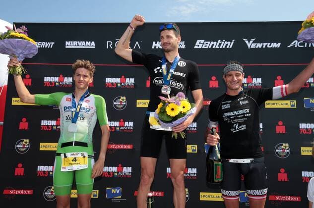 Sport Themen der Woche KW21 TRIATHLON - Ironman 70.3 SANKT POELTEN,AUSTRIA,26.MAY.19 - TRIATHLON, Ironman 70.3. Image shows Thomas Steger (AUT), Franz Loeschke (GER) and Michael Weiss (AUT). GEPAxpictures xWalterxLuger