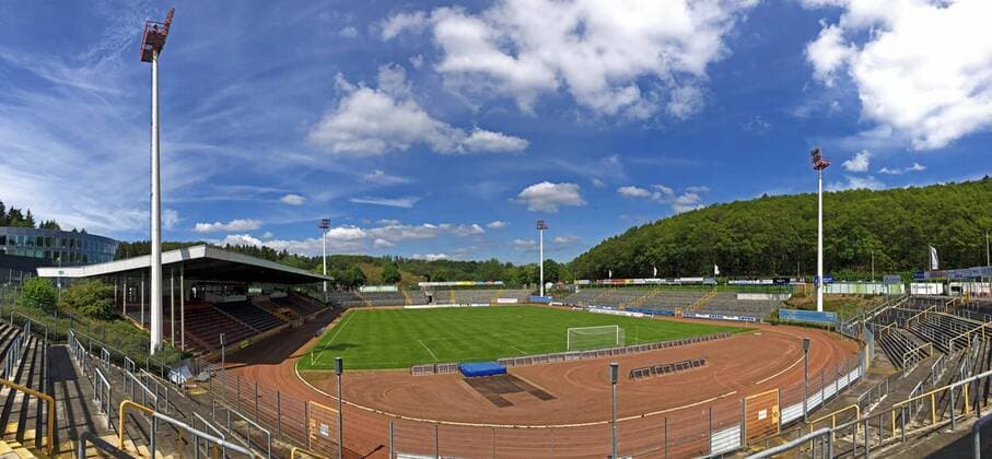 Fußball, Stadiongeschichte Sportfreunde Siegen Das Leimbachstadion, Heimstaette der Sportfreunde Siegen Fussball, Leimbachstadion, Sportfreunde Siegen am 26.05.2019 in Siegen Deutschland.