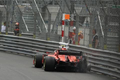 26th May 2019, Monte Carlo, Monaco; F1 Grand Prix of Monte Carlo, race day; Scuderia Ferrari, Charles Leclerc rear tire in shreds which will cause him to retire later in the race  ActionPlus12138147 Octane
