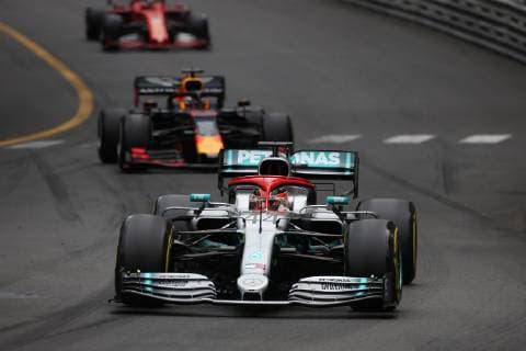 Photo4 LaPresse 26 05 2019 Monte Carlo, Monaco Grand Prix Formula One Monaco 2019 In the pic: Lewis Hamilton (GBR) Mercedes AMG F1 W10, Max Verstappen (NED) Red Bull Racing RB15 and Sebastian Vettel (GER) Scuderia Ferrari SF90  Copyright: xPhoto4 LaPressex
