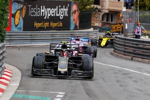 Kevin Magnussen (Rich Energy Haas F1 Team) vor Sergio Perez (SportPesa Racing Point F1 Team) und Nico Huelkenberg (Renault F1 Team), Grosser Preis von Monaco 2019, Motorsport, Formel 1, 26.05.2019, Grosser Preis von Monaco 2019, Motorsport, Formel 1, 26.05.2019 Copyright: xEIBNER AlexanderxNeisx EP_ANS