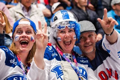 190526 Supporters of Finland ahead of the 2019 IIHF Ice hockey, Eishockey World Championship, WM, Weltmeisterschaft gold medal game between Canada and Finland on May 26, 2019 in Bratislava. Photo: Joel Marklund BILDBYRAN kod JM 87962 Copyright: JOELxMARKLUND BB190526JM050