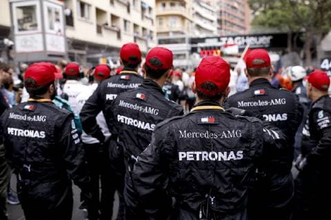 Motorsports: FIA Formula One World Championship, WM, Weltmeisterschaft 2019, Grand Prix of Monaco, Mechanic of Mercedes AMG Petronas Motorsport pay tribute to Niki Lauda (22.02.1949 - 20.05.2019) Monte Carlo Monaco
