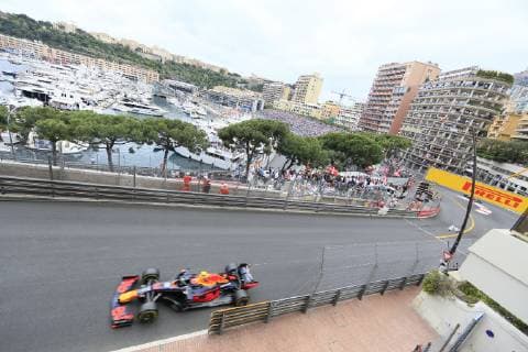 Blick von der Avenue d Ostende auf den Port Hercule und die Rennstrecke, Formel 1 Grand Prix, Fürstentum Monaco, Cote dÂ Azur Mittelmeer