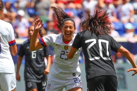 HARRISON, NJ - MAY 26: United States of America forward Christen Press (23) celebrates after she scores during the second half of the United States of America versus Mexico at Red Bull Arena on May 26, 2019 in Harrison, NJ. (Photo by Rich Graessle Icon Sportswire) SOCCER: MAY 25 Women s - USA v Mexico Icon1905261278