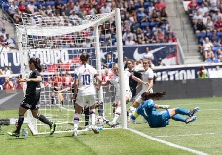 NY: Women USA vs Mexico friendly game Mallory Pugh (2) of USA scores goal during friendly game against Mexico as preparation for Womens World Cup on Red Bull Arena USA won 3 - 0 Harrison New Jersey United States Red Bull Arena  LevxRadin PacificxPress