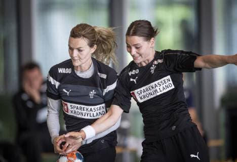 Nadia Offendal og Mie Hoejlund ved landsholdets traening foer VM-kampe mod Schweiz i Hafnia Hallen, tirsdag den 28. maj 2019. , Copenhagen Denmark Copyright: Scanpix LiselottexSabroex cop103 spdk20190528-124618-L